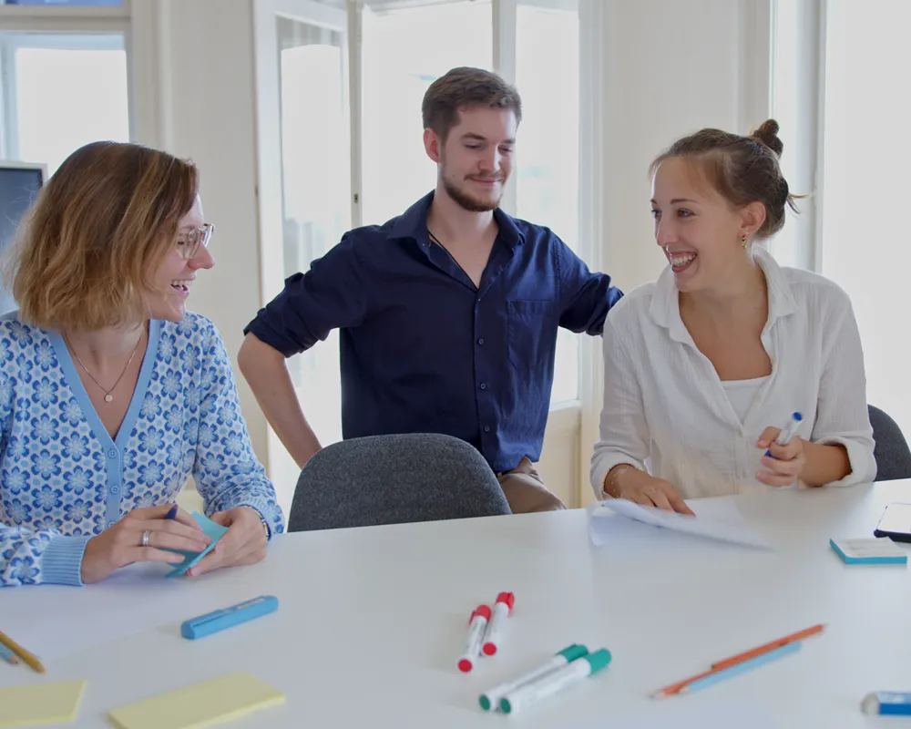 Das brutkasten Team arbeitet an einem Konzept während eines Workshops. 